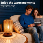 Handmade Rattan Lamp Boho Table Lamp for Bedroom, Small Woven Lamps for Night Stands with Warm White LED Bulb, Coastal Boho Lamp for Living Room Reading Nook Office Desk, 12cm Shade 20cm Height - color: Bohemian