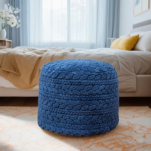 Asuprui 20x14 Inch Unstuffed Ottoman Pouf Cover – Lightweight Foot Rest, Floor Bean Bag Chair, Storage Pouf for Living Room, Bedroom & Balcony (Filler Not Included) (Navy Blue) - color: Navy Blue