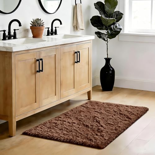 Fluffy Rug Shag Area Rug, Brown 2x4 Area Rugs for Bedroom, Small Bedside Rug, Soft Fluffy Shag Entryway Throw Rugs for Living Room Bedroom Room Home Decor - color: Mottling Brown, size: 2' x 4' (Rectangular)