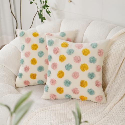 Holibeat Fluffy Dot Pillow Covers Decorative Throw Pillowcases Pack of 2 (Pink Blue Orange, 18" x 18" (Pack of 2)) - size: 18" x 18" (Pack of 2)