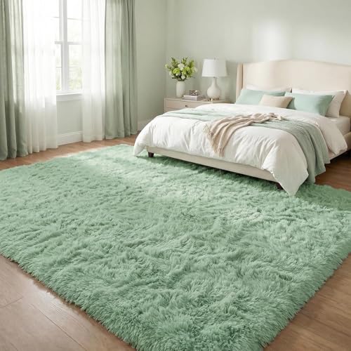 DweIke Fluffy Sage Green Rugs for Bedroom Living Room, 3x5 Feet Soft Plush Shaggy Light Mint Green Girls Boys Kids Rug, Non-Slip and Machine Washable Carpet for Dorm Nursery Classroom Decor - color: Green, size: 3 Ft X 5 Ft