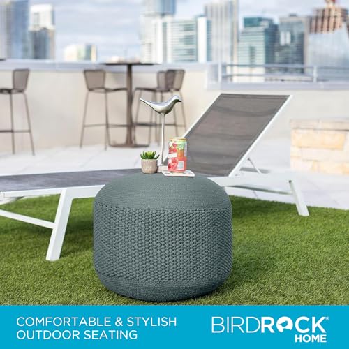 BIRDROCK HOME Outdoor Pouf Ottoman - Mist - Woven Indoor or Backyard Patio Use - Floor Footstool for Living Room- Knit Bean Bag - Oversized Padded Chair - Moroccan Foot Rest - color: Mist
