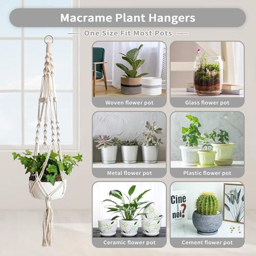 2 Pack Macrame Plant Hangers, Hanging Planters Indoor Outdoor Handmade Cotton Rope Hanging Plant Pot Durable Flower Pots Holder for Home Garden Balcony Ceiling Decorations with 2 Hooks(White) - style: Style5-2 Pack