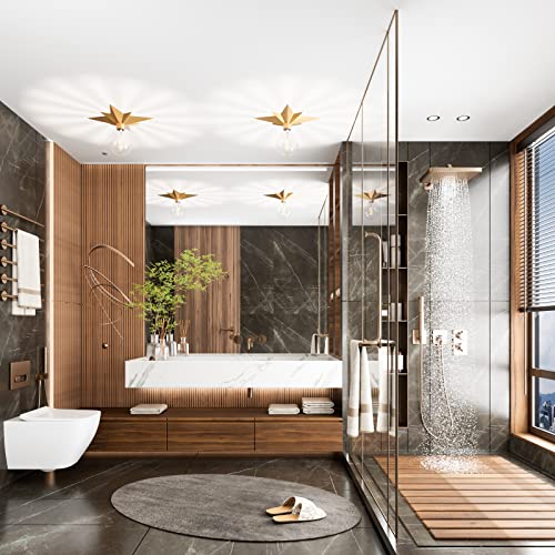 2 Pack Flush Mount Ceiling Light - Star Lights Fixture Hallway Lighting Fixtures Modern Ceiling Lights Brass Flush Mount Light Fixture for Kitchen Bathroom Bedroom Entryway (Bulb not included) - color: 2 Pcs Brass Ceiling Light