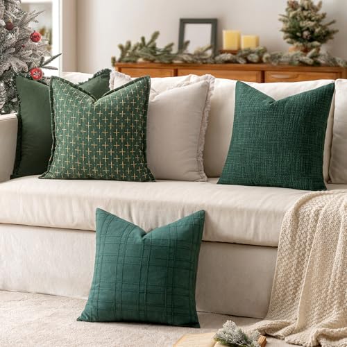 MIULEE Burlap Linen Christmas Throw Pillow Covers 20x20 Inch Set of 2 Dark Green Decorative Pillows Modern Farmhouse Soft Cushion Covers for Outdoor Couch Sofa Bedroom Livingroom Home Decor - color: Dark Green, size: 20" x 20" (Pack of 2)