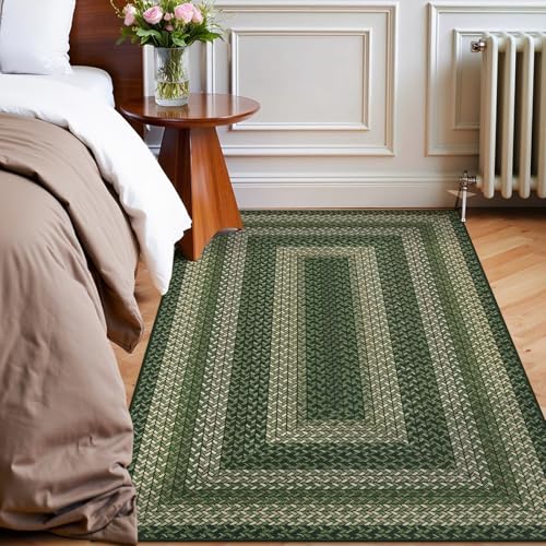 Ileading Faux Braided Area Rug 3'x5' Washable Farmhouse, No-Shed Non-Slip Woven Carpet, Pet Friendly Stain Resistant Jute Style Rug for Kitchen Bedroom Bathroom Entryway - color: Multi Color-green, size: 3' x 5'(Rectangular)