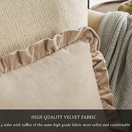GIGIZAZA Champange Decorative Throw Pillow Covers, 18x18 Velvet Ruffle Cushion Pillow Covers for Sofa Couch Set of 2 - color: Champagne, size: 18" x 18" (Pack of 2)