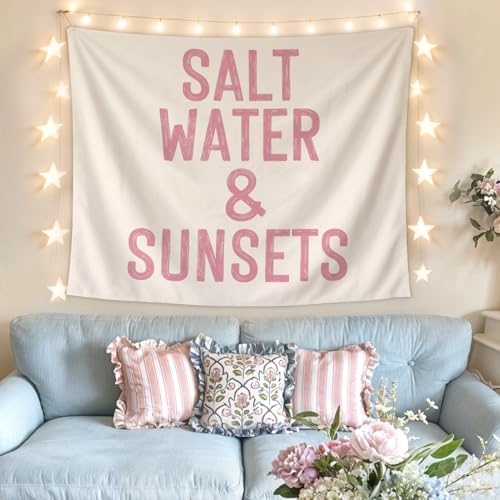 Lacama Pink Coastal Beach Tapestry, Cute Preppy Tapestry Decorative for Teen Girls Room Bedroom College Dorm Apartment, Saltwater and Sunsets blanket College Dorm Decor, 50x60 Inches - color: salt water & sunsets
