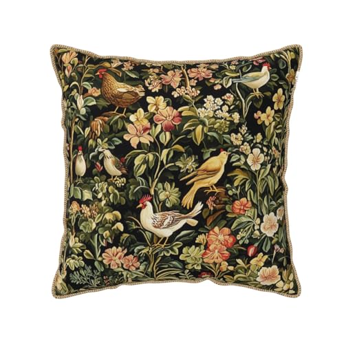 Vintage Floral Animal Velvet Pillow Covers 20x20 Inch Black Green Flowers Leaf Throw Pillows for Couch Farmhouse Cushion Covers Pillowcase Boho Chinoiserie Pillow Cases for Sofa Bed Outdoor Decor - color: Chicken, size: 20" x 20" (Pack of 1)