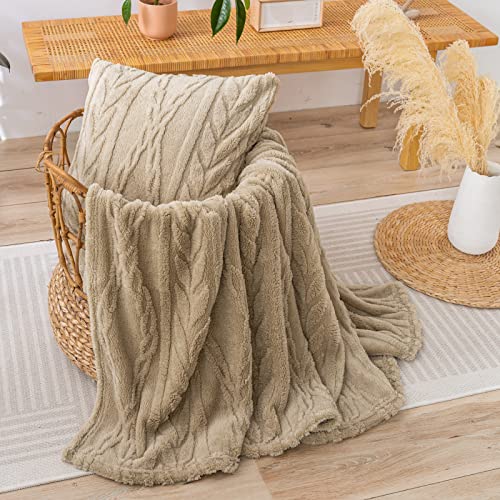 YUSOKI Sherpa Large Throw Blanket Single Layer,Light Weight(1.7lb),320GMS-3D Stylish Design for Gift Home Decor (Tan,50"x65") - color: Tan-(without Pillows), size: Throw (50" x 65")
