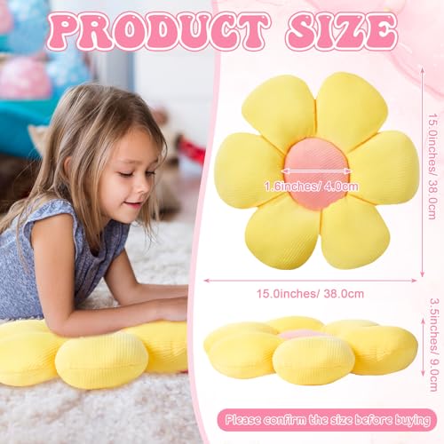 Reginary 4 Pcs Flower Floor Pillows Cute Plush Flower Throw Pillows Daisy Floor Seat Cushion Chair Pads for Back to School First Day of School for Sofa Couch Bed Decor(15 Inch,Light Color) - color: Light Color