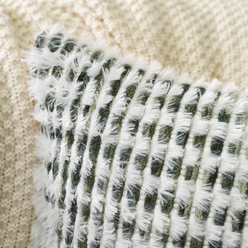 Aeckself Boho Chenille Tufted Pillow Cover 12 x 20 Inch, Rectangle Decorative Lumbar Throw Pillow Cover Neutral Pillowcase for Couch Bedroom Living Room, Green White - color: Green White, size: 20" x 12" (Pack of 1)
