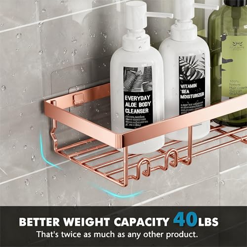 Moforoco Shower Caddy Shelf Organizer Rack, Self Adhesive Black Bathroom Shelves Basket, Home Farmhouse Wall Inside Organization and Storage Decor Rv Accessories, First Camper Apartment Essentials - color: Rose Gold, size: Medium