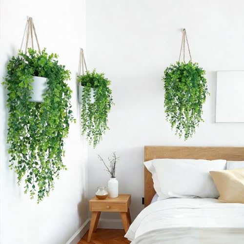 Artificial Hanging Plants 18 Pcs Fake Hanging Plant Faux Hanging Eucalyptus Plants UV Resistant Plastic Plants for Indoor Outdoor Room Wall Wedding Patio Porch Decor - color: Green