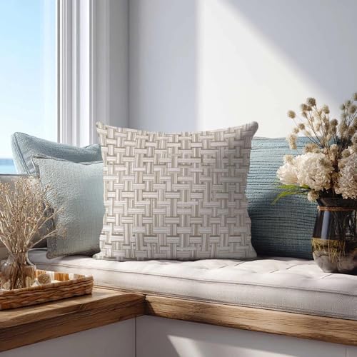 Basketweave Throw Pillow Covers 18x18 Set of 2 | Beige Ivory Decorative Cushion Covers | Neutral Farmhouse Pillow Cases for Couch Sofa Bed Living Room - color: Basket Weave