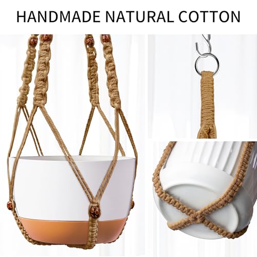 Macrame Plant Hanger - Fits 6-15 Inch Pots, Hanging Planter Holder for Indoor Outdoor, Cotton Rope Boho Home Decor, 43 Inch, Set of 2, Brown - color: Brown, size: 43+43in
