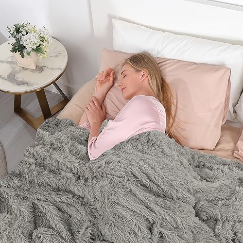 Tuddrom Decorative Extra Soft Faux Fur Blanket Twin Size 70" x 78",Solid Reversible Fuzzy Fluffy Cozy Plush Fleece Comfy Microfiber Blanket for Couch Sofa Bed,Quiet Grey - color: Quiet Grey, size: Twin-70" x 78"