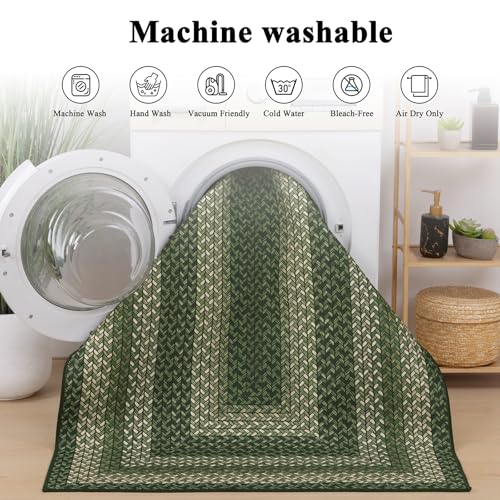Ileading Faux Braided Area Rug 3'x5' Washable Farmhouse, No-Shed Non-Slip Woven Carpet, Pet Friendly Stain Resistant Jute Style Rug for Kitchen Bedroom Bathroom Entryway - color: Multi Color-green, size: 3' x 5'(Rectangular)