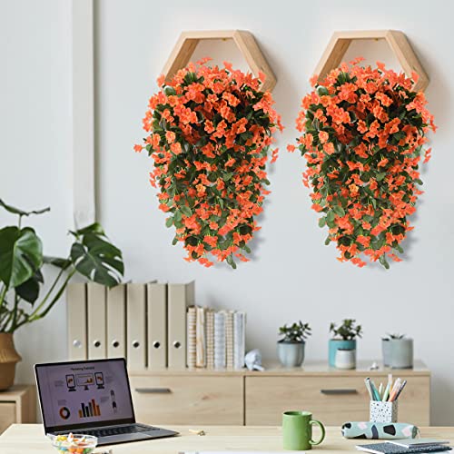 Artificial Fake Hanging Flowers Plants for Outdoor Fall Decoration, 2PCS Faux Silk Violet UV Resistant Look Real Trailing Vines for Outside Home Planter Porch Patio Mums Autumn Decor(Orange) - color: A Orange