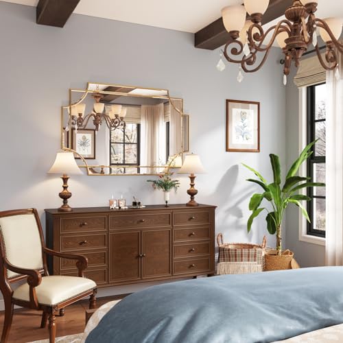 Kelly Miller 32"x48" Large Gold Mirror for Wall, Modern Decorative Mirror Rectangle Wall Vanity Mirror Bevelled Full Length for Bathroom Living Room Bedroom Farmhouse Fireplace Entryway - size: 48"L x 32"W