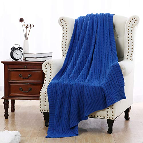 uxcell Cotton Cable Knit Throw Blanket Soft Throw Couch Covers Decors Knitted Blankets for Sofa Bed, Blue Throw(47" x 70") - color: Blue, size: Throw (47" *78")