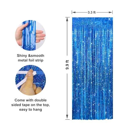 Crosize 2 Pack 3.3 x 9.9 ft Laser Royal Blue Foil Fringe Curtains Party Decorations,Tinsel Curtain Backdrop for Parties, Door Streamers, Glitter Streamer Backdrop for Birthday Decoration - color: Laser Royal Blue, size: 2 Pack