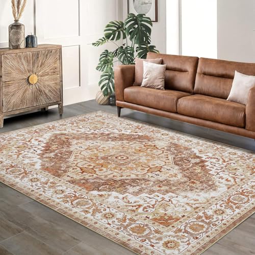 GarveeHome Boho Area Rugs for Living Room Large Machine Washable Stain Resistant Non-Slip Rugs for Bedroom, Entryway Kitchen Playroom Nursery Office, Ultra Soft Vintage Carpet - color: Camel, size: 2'x6'
