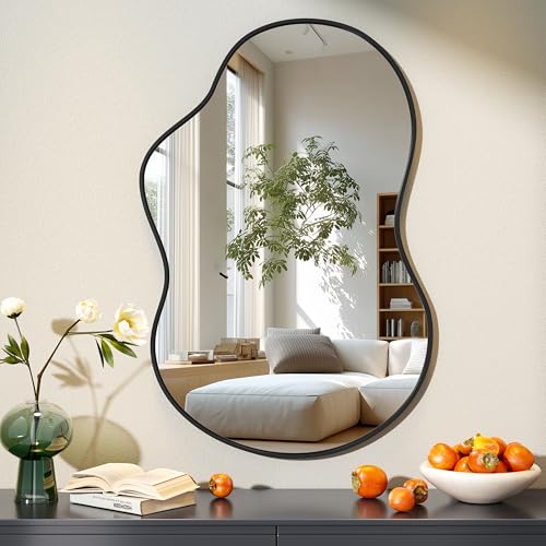 Hasipu Irregular Wall Mirror - 35"x24" Asymmetrical Mirror, Modern Decorative Mirrors for Living Room, Entryway, Hallway, Bathroom, Bedroom,Wall Mounted Home Decor (Black) - color: Black, size: 35"L x 24"W