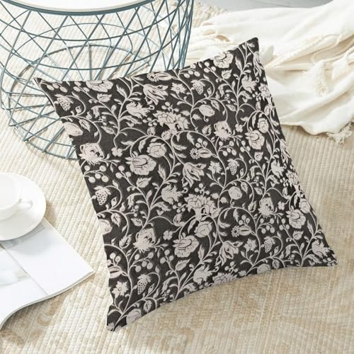 Black Grey Floral Throw Pillow Covers 18x18 Set of 2, Flower Print Decorative Pillow Covers Neutral Vintage Decoration Outdoor Cushion Cover Floral Pillowcase for Sofa Couch Farmhouse Room - color: Print Black, size: 18" x 18" (Pack of 2)