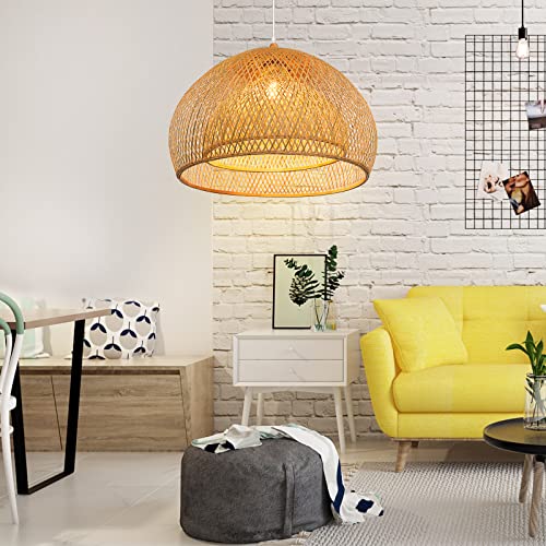 Arturesthome 23.6" Weaving Bamboo Pendant Light for Kitchen Island, Wicker Chandelier, Handmade Woven Hanging Ceiling Light Lampshade for Living Room Bedroom - size: B 23.6"*17.6"