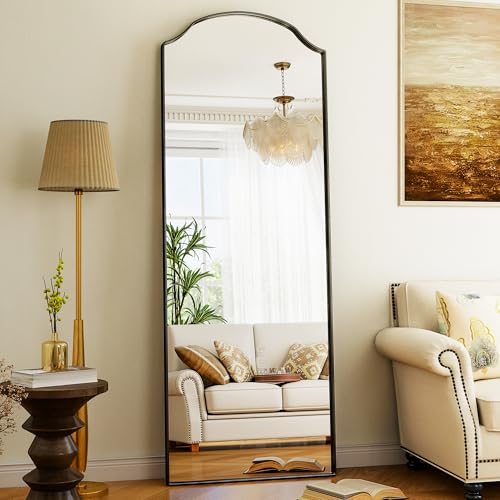 Arched Full Length Mirror Full Body Mirrors with Unique Scalloped Corner Design 24 x 65 Inch Wall Mirror Full Length for Bedroom Living Room Black - size: 65"L x 24"W