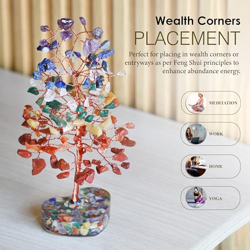 Crocon® 7 Chakra Heart Base Birthday Gifts for Women, Men & Friends | Tree of Life Crystals and Healing Stones, Home & Office Decor, Money Tree, Women Gift Ideas, House Warming Gifts New Home for Mom - color: 001u Seven Chakra ( Orgone Base )