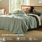 Bedsure 100% Cotton Muslin Blanket 8-Layer Queen, Breathable & Substantial Oeko TEX Gauze Bedding, PureWoven All-Season Moisture-Wicking Comfort, Softens After Wash, Sage Green, 90"x90" - color: Sage Green, size: Queen