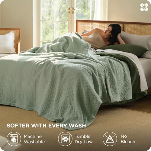 Bedsure 100% Cotton Muslin Blanket 8-Layer Twin XL, Breathable & Substantial Oeko TEX Gauze Bed Throw, PureWoven All-Season Moisture-Wicking Bedding, Softens After Wash, Sage Green, 66"x90" - color: Sage Green, size: Twin-XL