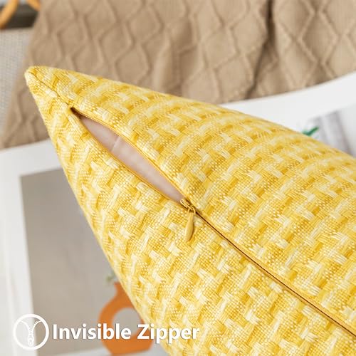 UGASA Outdoor Waterproof Pillow Covers Pack of 2 Weaving Texture Water Resistant Outside Decorative Pillow Cases for Patio Garden Porch Yard Bench Tent 18x18 Inch, Yellow - color: Yellow, size: 18" x 18" (Pack of 2)