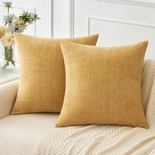 MIULEE Pack of 2 Couch Throw Pillow Covers 16x16 Inch Soft Gold Chenille Pillow Covers for Sofa Living Room Spring Home Decor Couch Solid Dyed Cases - color: Gold, size: 16" x 16" (Pack of 2)