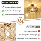 Boho Rattan Light Fixtures, Dimmable Ceiling Light with LED Bulb, Hand Woven Rattan Chandelier for Bedroom, Living Room, Entryway (Dark Brown) - color: Dark-Brown