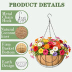 EIMQUVW Outdoor Metal Hanging Planters Basket (4pack, 14 inch) Hanging Baskets for Plants Chain Round Wire Plant Holder with Coco Fiber Liners for Garden, Patio, Deck, Porch(Grid)