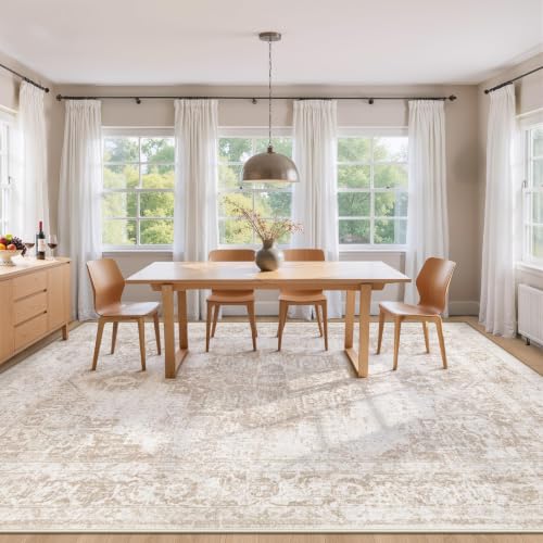 Area Rug 8x10 Vintage Rug: Large Washable Indoor Medallion Rugs Low Pile Distressed Floor Carpet Retro Accent Rug for Living Room Bedroom Kitchen Dining Table Home Office(Beige, 8'x10') - color: Beige, size: 8' x 10' (Rectangular)