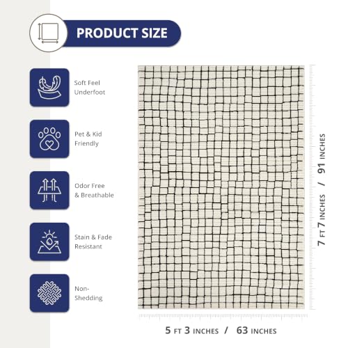 Abani Neutral Collection Cream Area Rug 5' x 8' for Living Room, Bedroom, Dining Room - Modern Design - Durable & Easy to Clean - color: Squares, size: 5' x 8' (Rectangular)