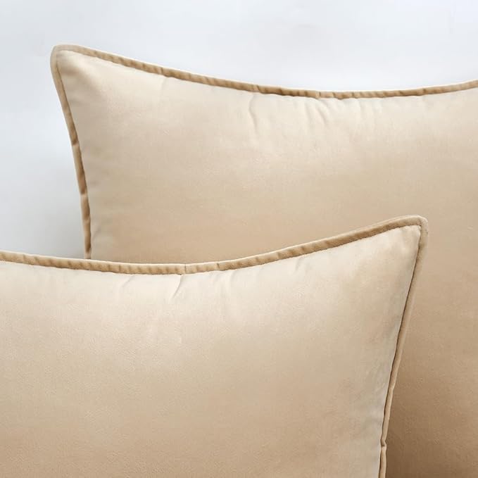 MIULEE Beige Velvet Throw Pillow Covers 18x18 Soft Decorative Solid Square Cushion Cases Pack of 2 Modern Luxury Home Decor for Couch, Sofa, Bedroom