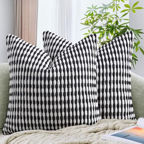 AmHoo Set of 2 Boho Chenille Pillow Cover Decorative Tufted Pillowcase for Couch Bed Sofa Bedroom Living Room Modern 18 x 18-Inch Black - color: Black, size: 18" x 18" (Pack of 2)