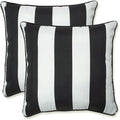 Pillow Perfect Stripe Indoor/Outdoor Accent Throw Pillow, Plush Fill, Weather, and Fade Resistant, Large Throw - 18.5" x 18.5", Black/White Cabana Stripe, 2 Count