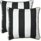 Pillow Perfect Stripe Indoor/Outdoor Accent Throw Pillow, Plush Fill, Weather, and Fade Resistant, Large Throw - 18.5" x 18.5", Black/White Cabana Stripe, 2 Count