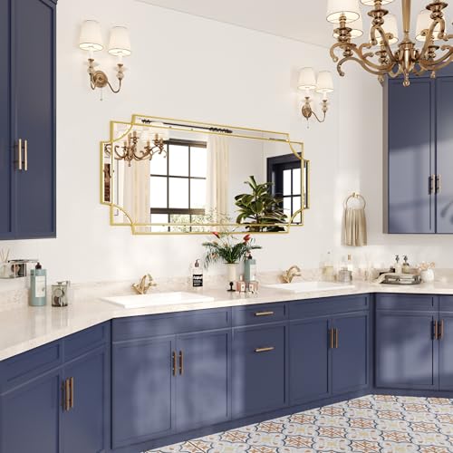 Kelly Miller Large Gold Wall Mirror, 26"x52" Gold Decorative Mirror Wall Vanity Mirror Bevelled Full Length Mirror for Bathroom Living Room Bedroom Farmhouse Fireplace Entryway - size: 52"L x 26"W