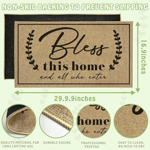 Door Mat Welcome Mats for Front Door Christian Doormat for Indside Outside Entrance God Bless This Home Matt for Family Housewarming Gifts Non-Slip Floor Rugs for Porch Hallway Home Decor 16.9"x29.9" - color: Bless This Home