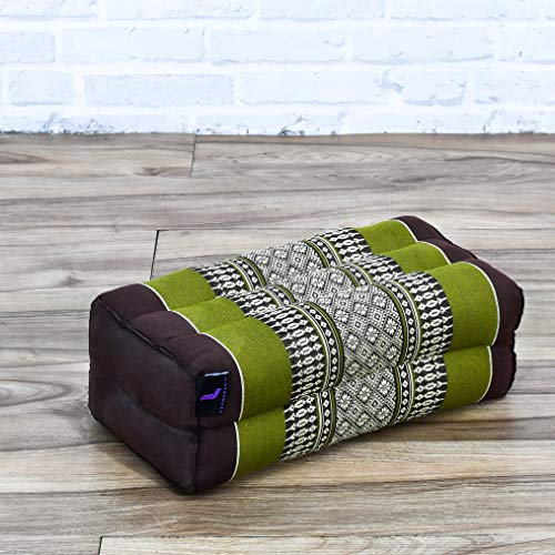Leewadee Yoga Block – Floor Cushion for Yoga Practice, Meditation Seat Cushion for Workouts Filled with Kapok, 14 x 7 x 5 inches, Brown Green