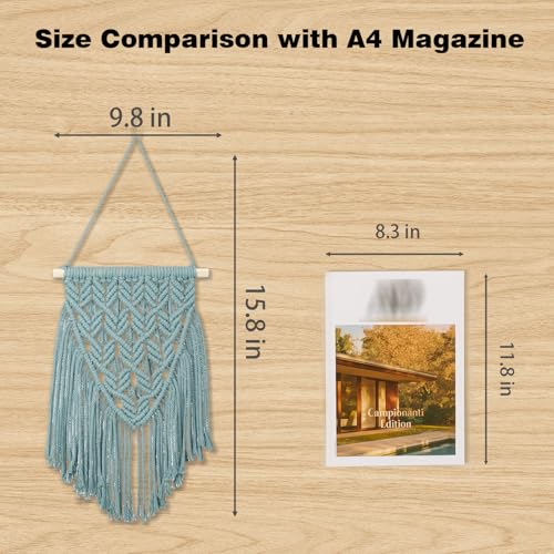 Small Macrame Wall Hanging Decor Boho Tapestry for Bedroom Living Room Dorm Nursery and Office, Cute Aesthetic Wall Art for Small Spaces for Teen Girls and Home Decor (Light Blue, 16*10 Inch) - color: Light Blue