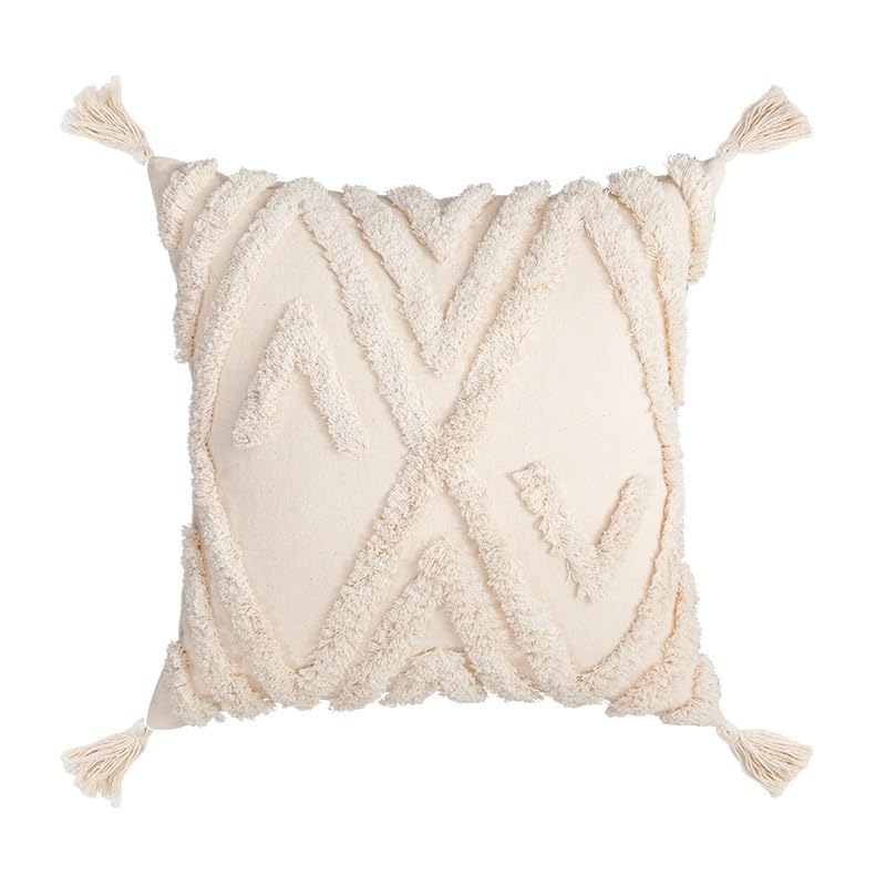 Bohemian Style Tufted Pillowcase Hand Painted Cushion Pillow Cover with Tassel Detail for Living Room Sofa and Office Lumbar Support (18 * 18(Without core),C) - color: C