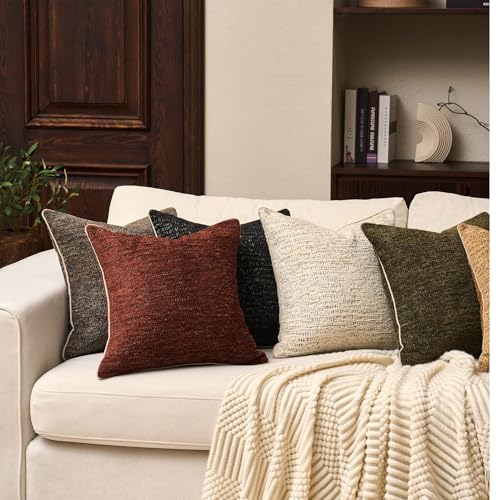 Yangest Chenille Pillow Cover 20 x 20 Inches, Thick Textured Square Throw Pillow Cover Farmhouse Modern Soft Accent Couch Neutral Pillow Cover for Living Room Bedroom, Green - color: Olive Green, size: 20" x 20" (Pack of 1)